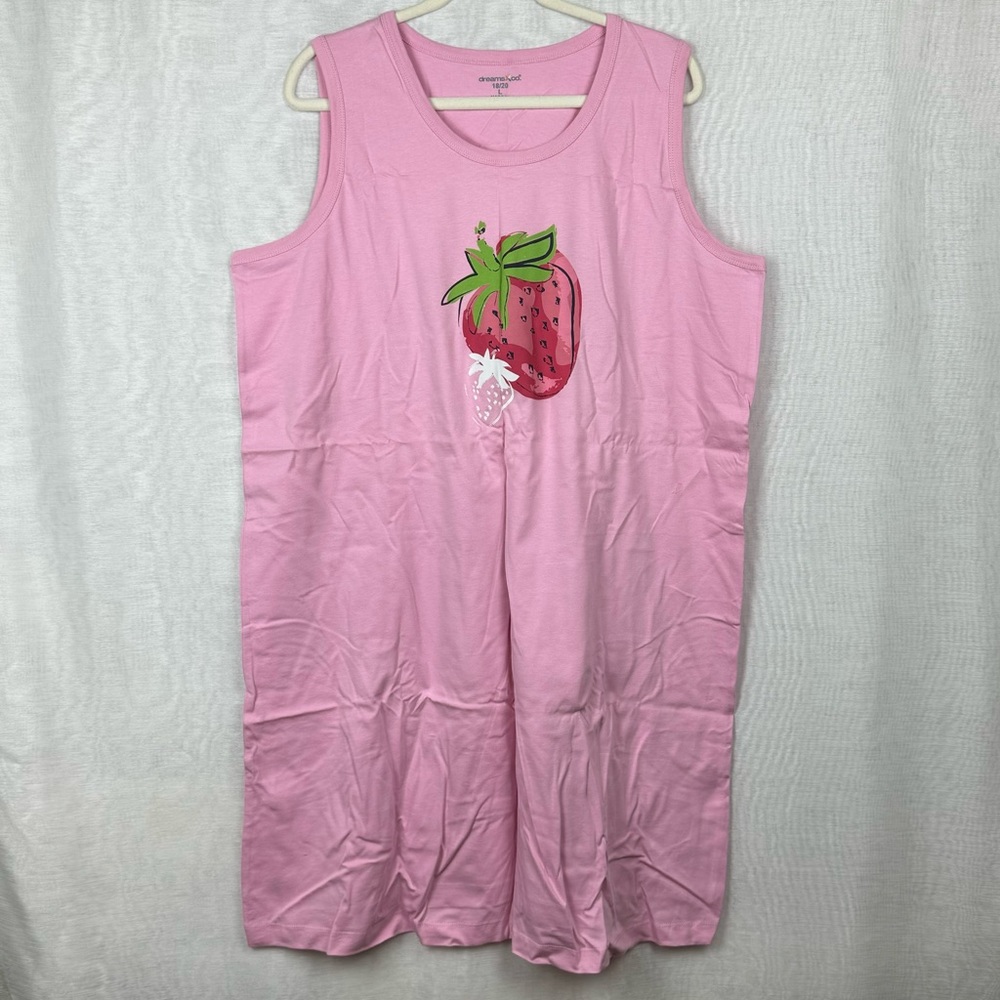 NWOT Dreams Co. 12/20 L Women's Pink Strawberry Night Gown Sleepwear Tank Top